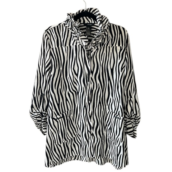 Ali Miles Tops - Ali Miles Sz L Zebra Print Long Line Tunic Top Black White